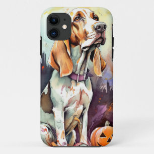Funda Para iPhone 11 Basset Hound de Halloween con calabazas espeluznan