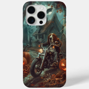 Funda Para iPhone 15 Pro Max Basset Hound Montando Motocicleta Halloween Espelu