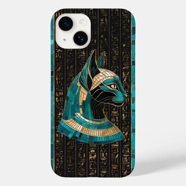 Funda De Case-Mate Para iPhone Bastet de diosa gata egipcia -arte mosaico (Reverso )