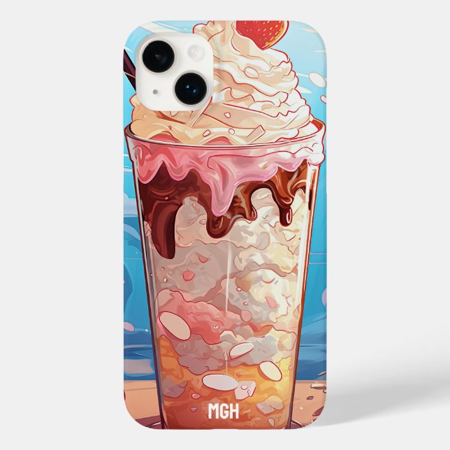 Funda De Case-Mate Para iPhone Batido de helado con monograma personalizado (Reverso )