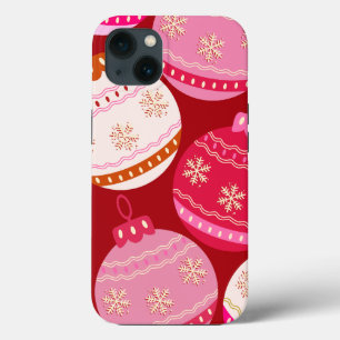 Funda Para iPhone 13 Baubles De Navidades Rosa Y Rojo