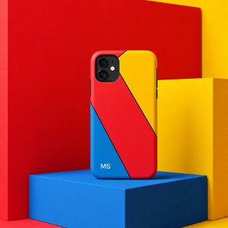 Funda Para iPhone 15 Pro Max Bauhaus Retro Bloque de Color con Monograma de Mit