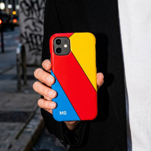 Funda Para iPhone 15 Pro Max Bauhaus Retro Bloque de Color con Monograma de Mit