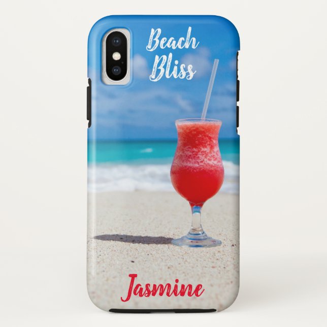 Funda De Case-Mate Para iPhone Beach Bliss Tropical Blue Ocean Custom Name (Reverso)