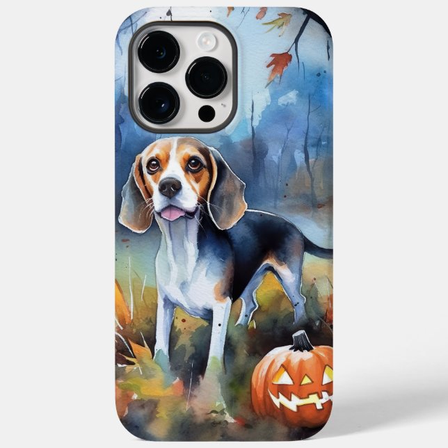 Funda De Case-Mate Para iPhone Beagle de Halloween con calabazas aterradoras (Reverso )