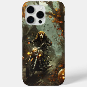 Funda Para iPhone 15 Pro Max Beagle montando motocicleta Halloween espantoso