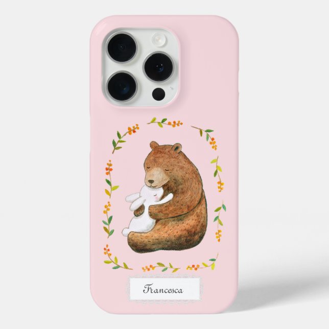 Funda De Case-Mate Para iPhone Bear and Bunny Sweet Woodland Custom Name (Reverso )