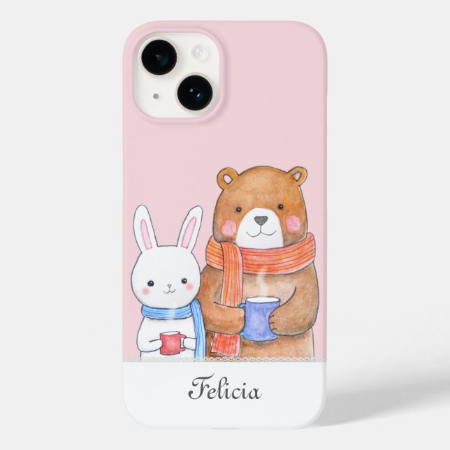 Funda De Case-Mate Para iPhone Bear Bunny Warm Drink Cute Personalized with name (Reverso )