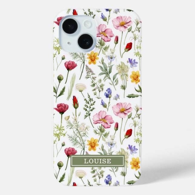 Funda De Case-Mate Para iPhone Beautiful Botanical Wildflowers Name  (Reverso )