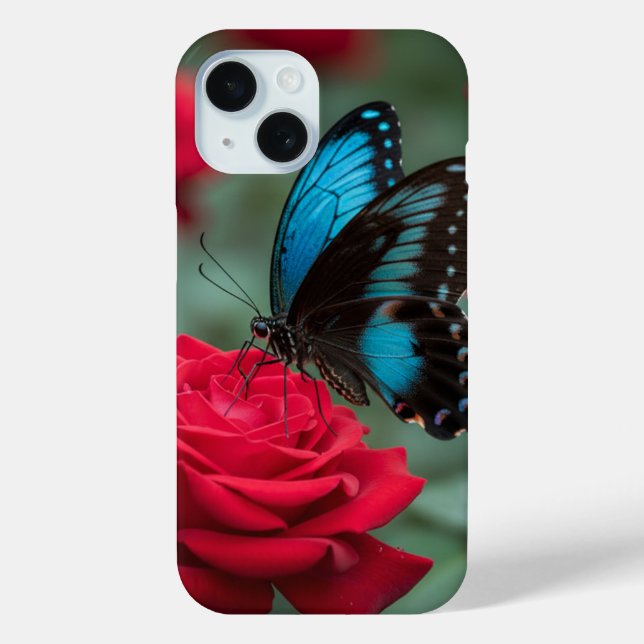 Funda De Case-Mate Para iPhone Beautiful Butterfly Red Rose - (Reverso )