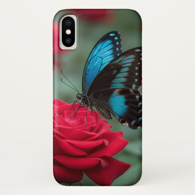Funda De Case-Mate Para iPhone Beautiful Butterfly Red Rose - (Reverso)