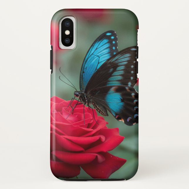Funda De Case-Mate Para iPhone Beautiful Butterfly Red Rose - (Reverso)