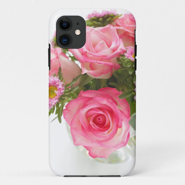 Funda De Case-Mate Para iPhone Beautiful pink roses with chrysanthemum in vase (Reverso)