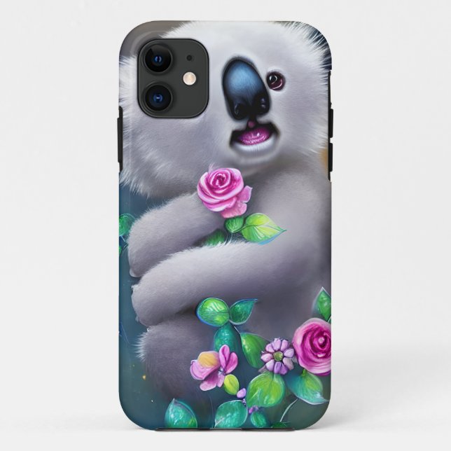 Funda De Case-Mate Para iPhone Bebé adorable Koala Oso con flores (Reverso)