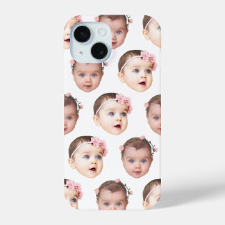 Funda Para iPhone 15 Bebé personalizado lindo cara 2 fotos blanco