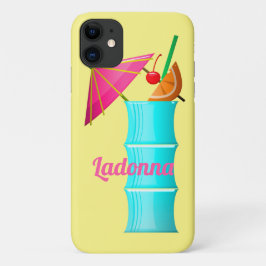 Funda Para iPhone 11 Bebida tropical Cóctel hawaiano amarillo rosa azul