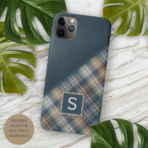 Funda Para iPhone 11 Pro Max Beige azul oscuro Tan Brown Plaid Gingham Pattern