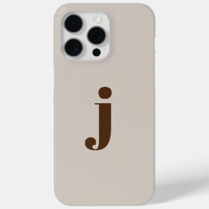 Funda Para iPhone 15 Pro Max Beige monograma simple inicial moderno