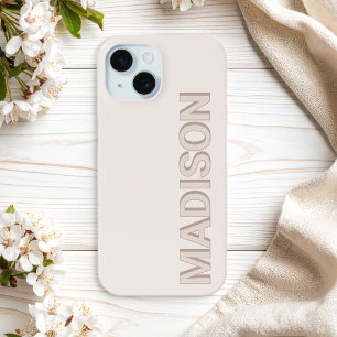 Funda Para iPhone 15 Beige Nombre del Monograma Moderno