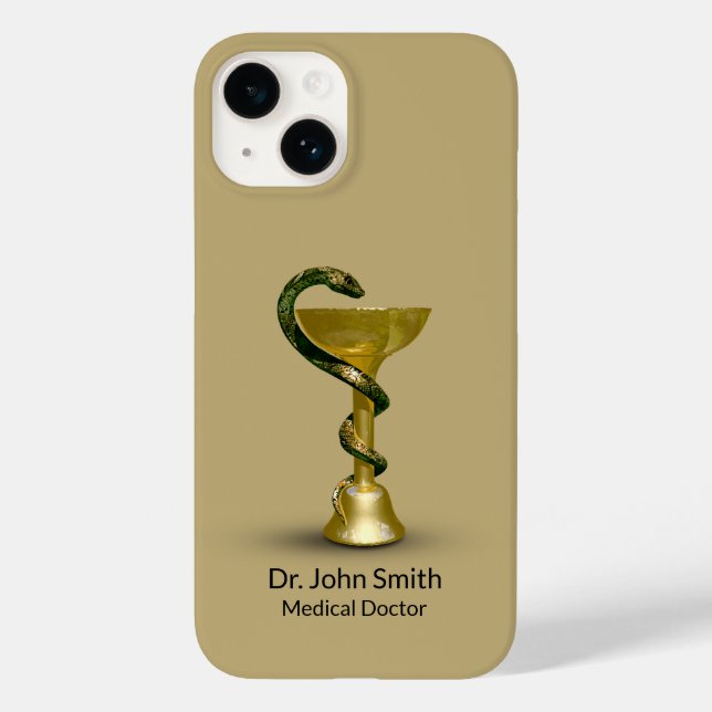 Funda De Case-Mate Para iPhone Beis Medical Bowel Snake Hygieia Gold Caduceus (Reverso )