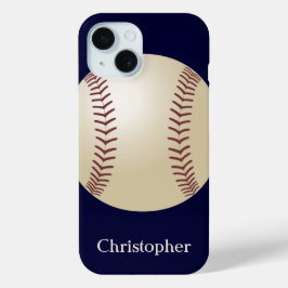 Funda Para iPhone 15 Béisbol, azul, nombre