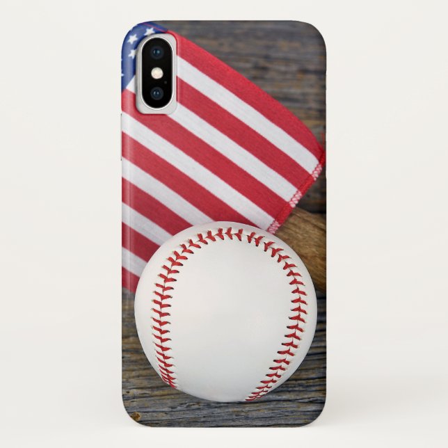 Funda De Case-Mate Para iPhone béisbol con bandera estadounidense (Reverso)