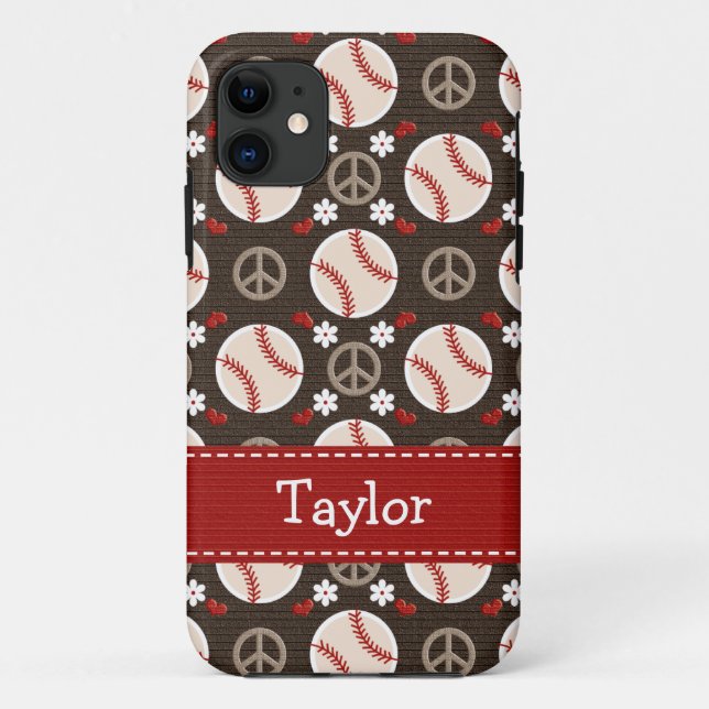 Funda De Case-Mate Para iPhone Béisbol del amor de la paz (Reverso)