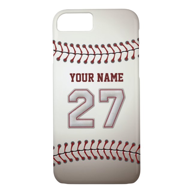 Funda De Case-Mate Para iPhone Béisbol número 27 con su nombre - deportivo (Reverso)