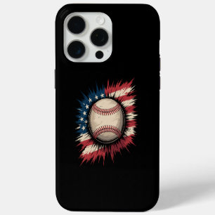 Funda Para iPhone 15 Pro Max Béisbol Patriótico USA Bandera Americana Deporte V