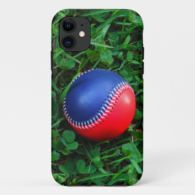 Funda De Case-Mate Para iPhone Béisbol rojo y azul con puntas blancas (Reverso)