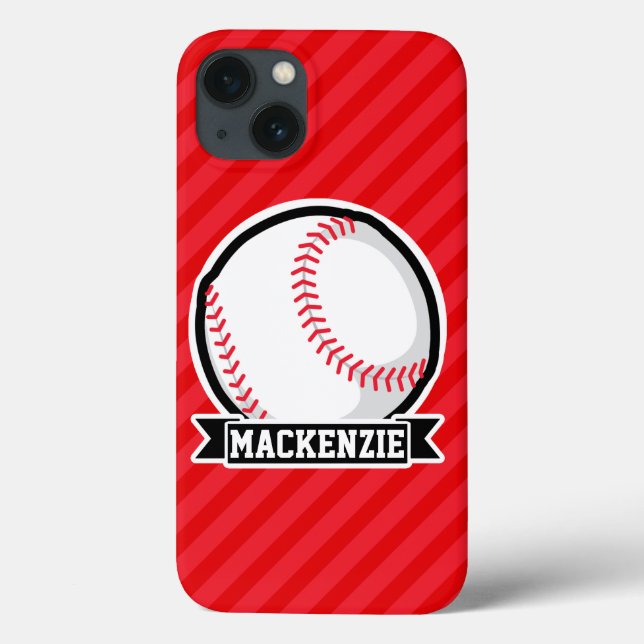 Funda De Case-Mate Para iPhone Béisbol, softball; Rayas diagonales rojas (Reverso)