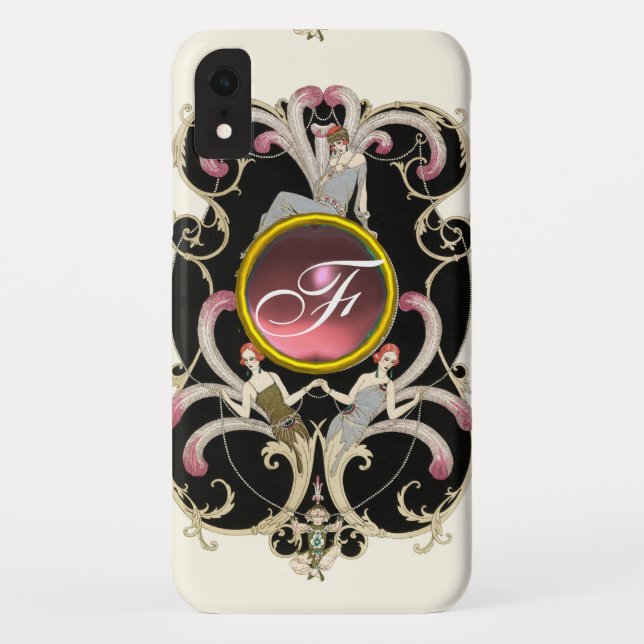 FUNDA DE Case-Mate PARA iPhone BELLEZA ART DECO FASHION PINK GEMSTONE MONOGRAM (Reverso)
