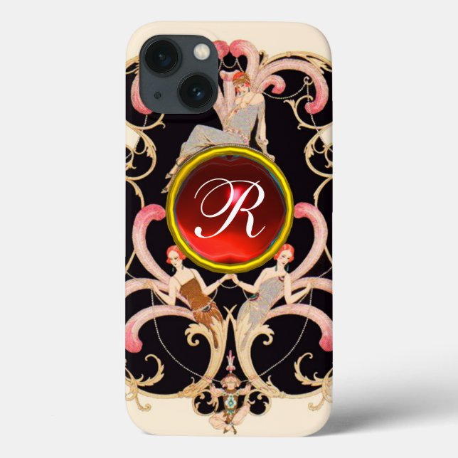 FUNDA DE Case-Mate PARA iPhone BELLEZA ART DECO FASHION RED RUBY GEMSTONE MONOGRA (Reverso)
