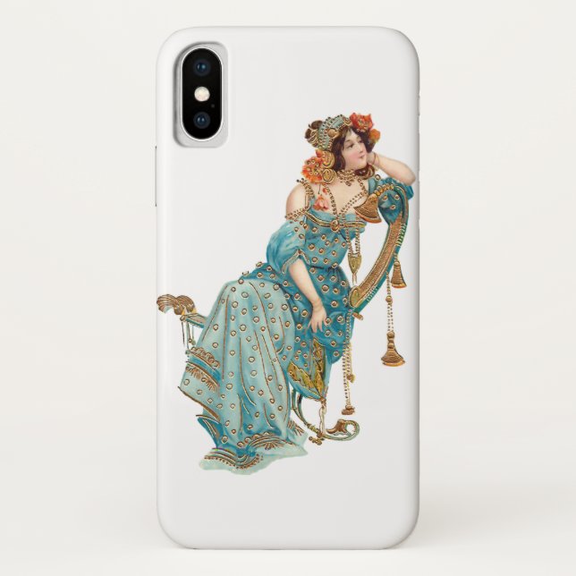Funda De Case-Mate Para iPhone Belleza Art Nouveau exótica en robos Verde azulado (Reverso)