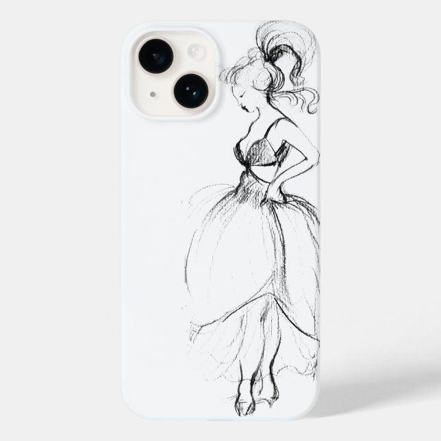 Funda De Case-Mate Para iPhone BELLEZA CON VESTIDO BLANCO Dibujo Blanco Negro (Reverso )