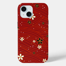 Funda Para iPhone 15 Belleza roja, diseño floral decorativo,