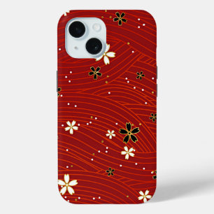 Funda Para iPhone 15 Belleza roja, diseño floral decorativo,