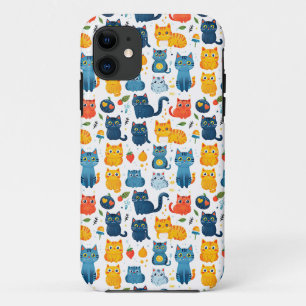 Funda Para iPhone 11 Bellos gatos kawaii, jugando con juguetes blanco b