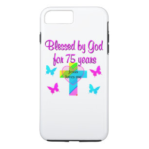FUNDA PARA iPhone 8 PLUS/7 PLUS BENDECIDIDO POR DIOS DURANTE 75 AÑOS DE DISEÑO PER