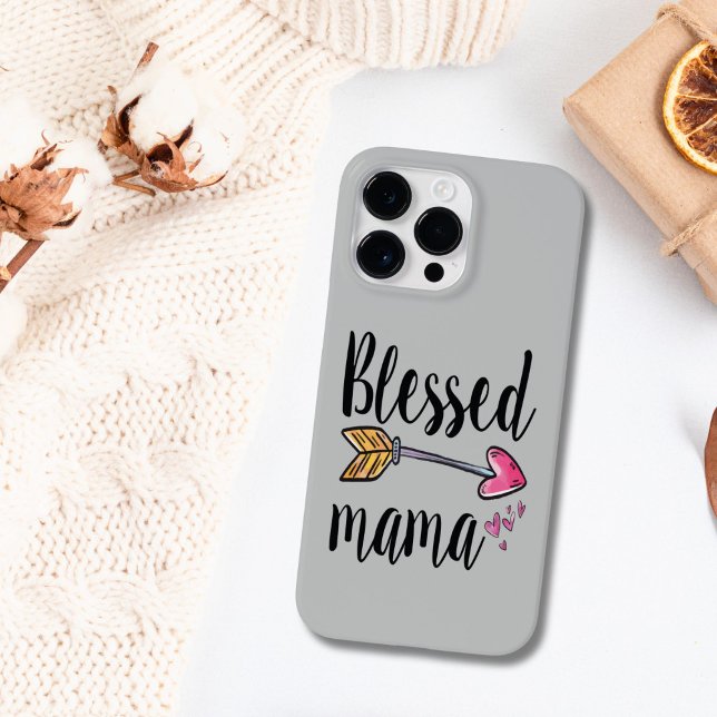 Funda De Case-Mate Para iPhone Bendita mamá con flecha (Blessed Mama boho gray iPhone case)
