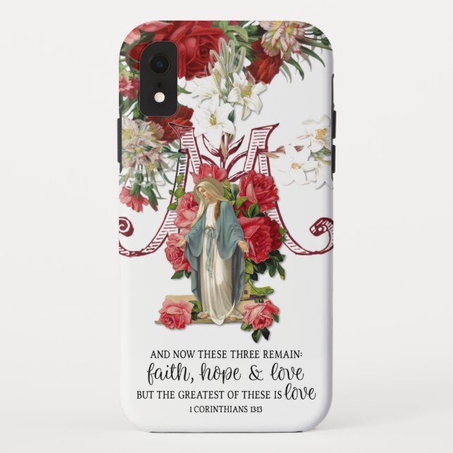 Funda De Case-Mate Para iPhone Bendita Virgen María Escritura Floral Religiosa (Reverso)