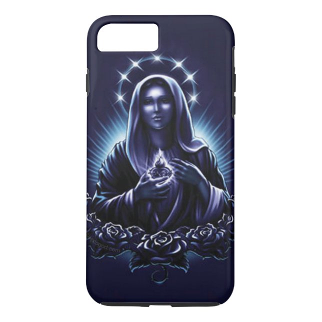 Funda De Case-Mate Para iPhone Bendita Virgen María - Morada Madonna y Rosas (Reverso)
