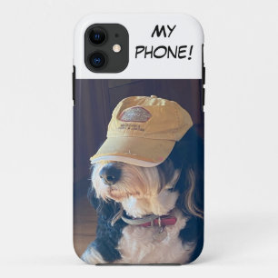 Funda Para iPhone 11 Bernedoodle blanco y negro con gorra amarillo "Mi