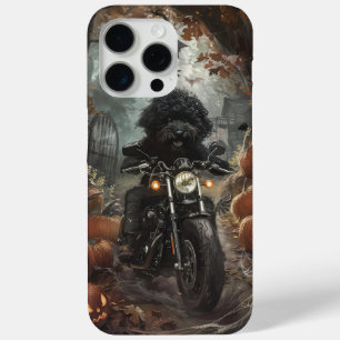 Funda Para iPhone 15 Pro Max Bernedoodle montando motocicleta Halloween aterrad