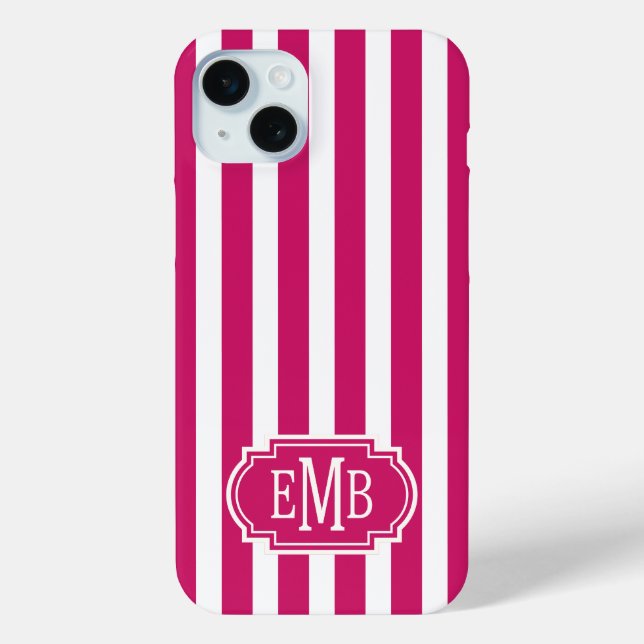 Funda De Case-Mate Para iPhone Berry and White Monogrammed Stripes (Reverso )