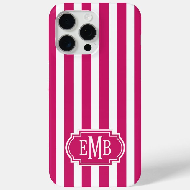 Funda De Case-Mate Para iPhone Berry and White Monogrammed Stripes (Reverso )