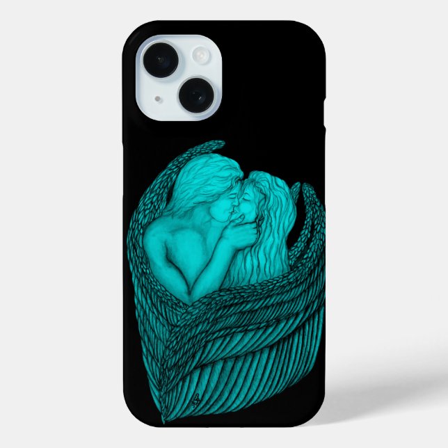 Funda De Case-Mate Para iPhone Besada de ángeles , diseño negro y verde (Reverso )