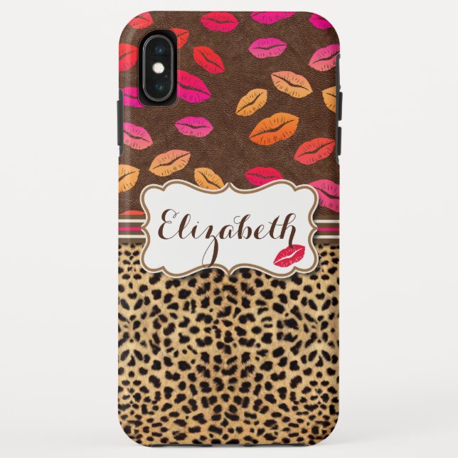 Funda De Case-Mate Para iPhone Besos de los labios del estampado leopardo (Reverso)