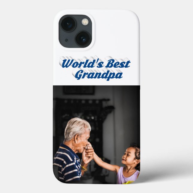 Funda De Case-Mate Para iPhone Best Grandpa photo sea blue text (Reverso)
