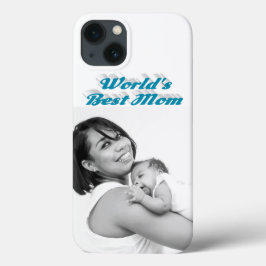 Funda Para iPhone 13 Best Mom photo sky blue text